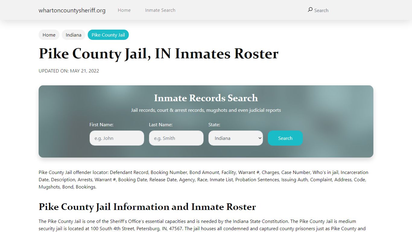 Pike County Jail, IN Jail Roster, Name Search